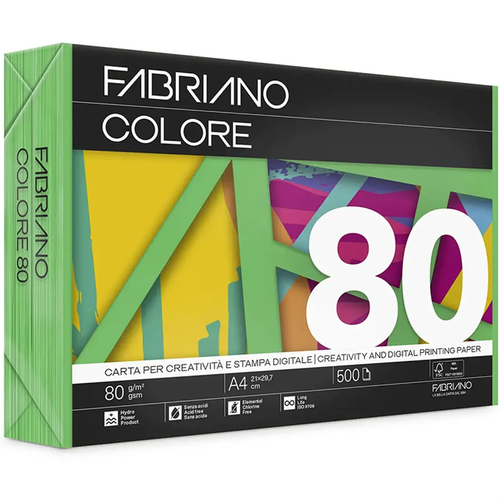 Carta Colorata Colore Fabriano - A4 - 80 g - 74121297 (Verde Forte Conf. 500)