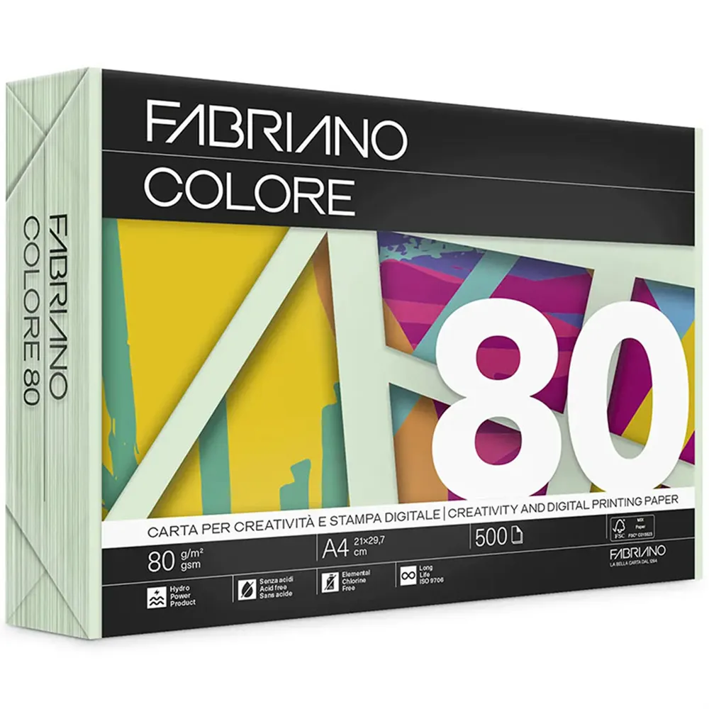 Carta Colorata Colore Fabriano - A4 - 80 g - 74221297 (Verde Pisello Forte Conf. 500)