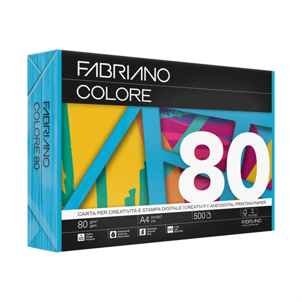Carta Colorata Colore Fabriano - A4 - 80 g - 74321297 (Azzurro Forte Conf. 500)