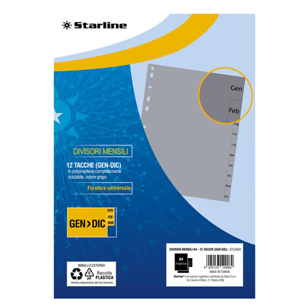 Intercalare Mensile in PPL Starline - A4 - 12 Tacche - 2000015C5 (Grigio)