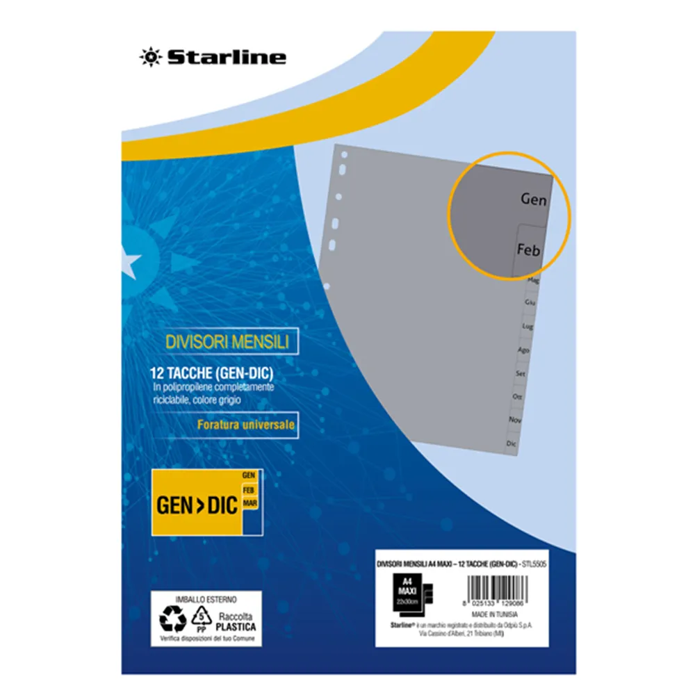 Intercalare Mensile in PPL Starline - A4 Maxi - 12 Tacche - 2000019C5 (Grigio)