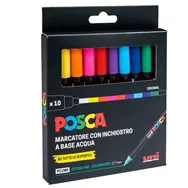 Marcatore a Tempera Uni Posca PC1M Uni-Ball - Punta Tonda - 0,7 mm - M-PC1MR-10P (Assortiti Conf. 10)
