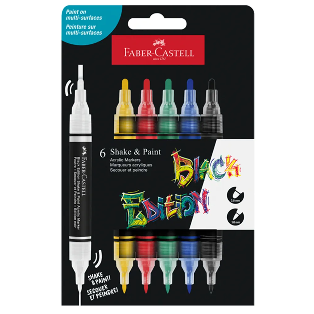 Marcatore Permanente Shake&Paint Faber Castell - Doppia Punta Tonda - 1 e 3 mm - 285507 (Assortiti Basic Conf. 6) Marcatore Permanente Shake&Paint Faber Castell - Doppia Punta Tonda - 1 e 3 mm - 285507 (Assortiti Basic Conf. 6)