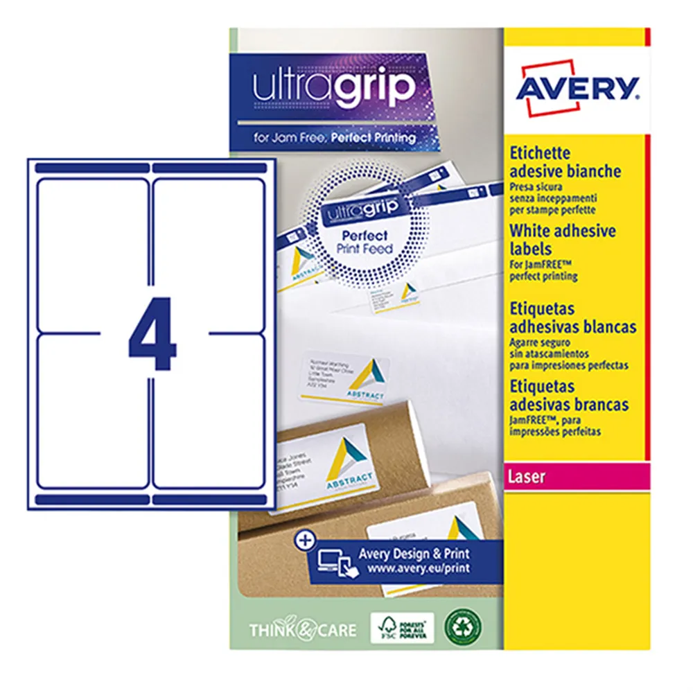 Etichette Adesive UltraGrip Avery - A4 - 99,1x139 mm - Angoli Arrotondati - L7169-15 (Bianco Conf. 60)