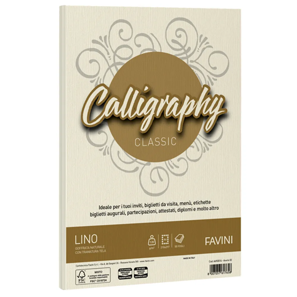 Fogli Calligraphy Effetto Lino Favini - A4 - 120 g - A69Q514 (Avorio Conf. 50) Fogli Calligraphy Effetto Lino Favini - A4 - 120 g - A69Q514 (Avorio Conf. 50)