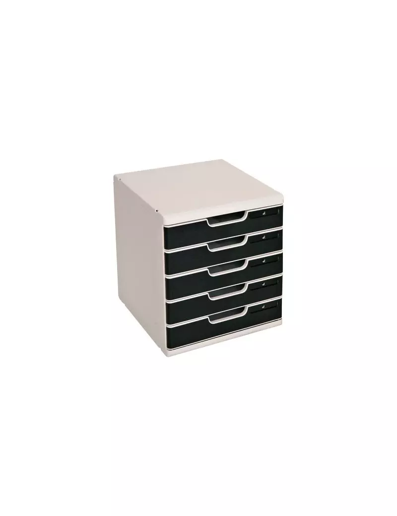 Cassettiera Modulo A4 Multiform - 5 Cassetti - 28,8x35x32 cm - 301014D (Grigio e Nero)