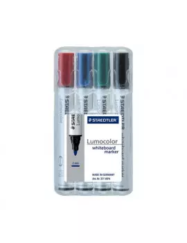 Marcatore a Secco Lumocolor Whiteboard Staedtler - Punta Tonda - 2 mm - 351WP4 (Assortiti Conf. 4)