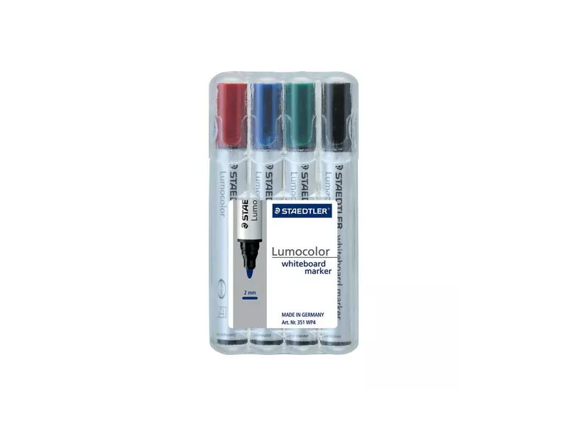 Marcatore a Secco Lumocolor Whiteboard Staedtler - Punta Tonda - 2 mm - 351WP4 (Assortiti Conf. 4)