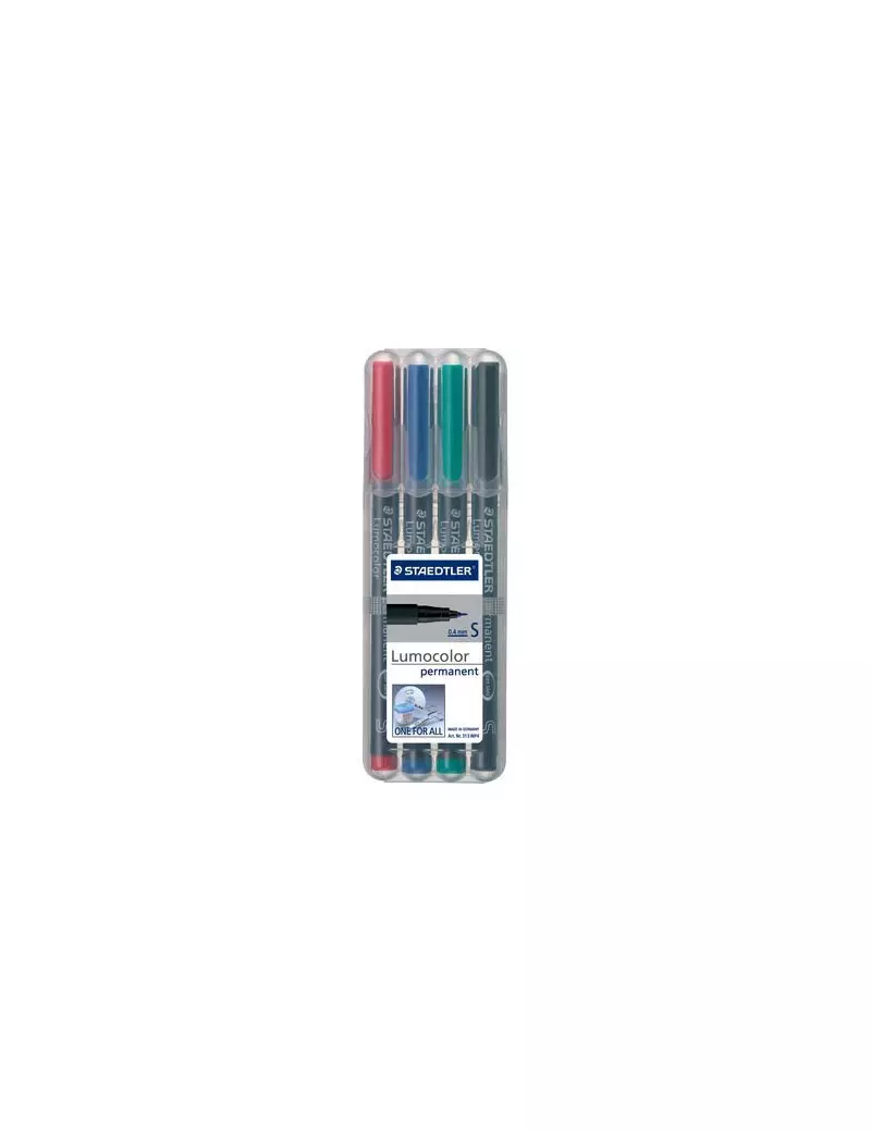 Penna con Punta Sintetica Lumocolor Permanent 313 SF Staedtler - Punta Superfine - 0,4 mm - 313WP4 (Assortiti Conf. 4)