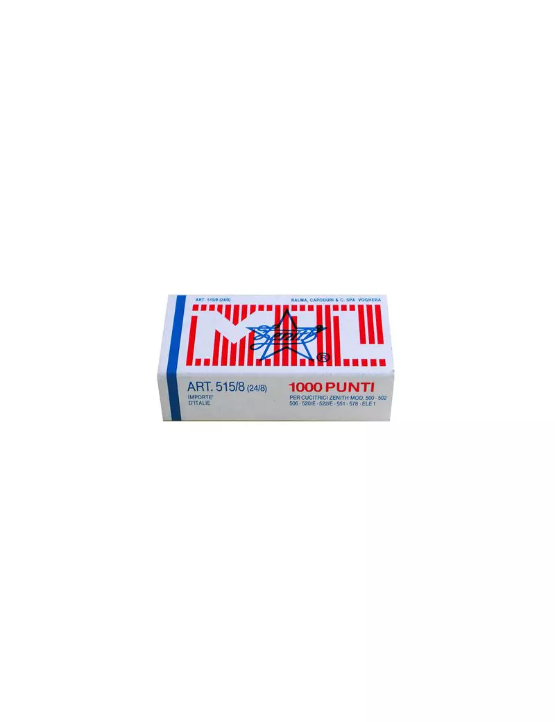 Punti Metallici per Cucitrice Universali Zenith - 515/8 MIL 24/8 - 0305151801 (Conf. 10000) Punti Metallici per Cucitrice Universali Zenith - 515/8 MIL 24/8 - 0305151801 (Conf. 10000)