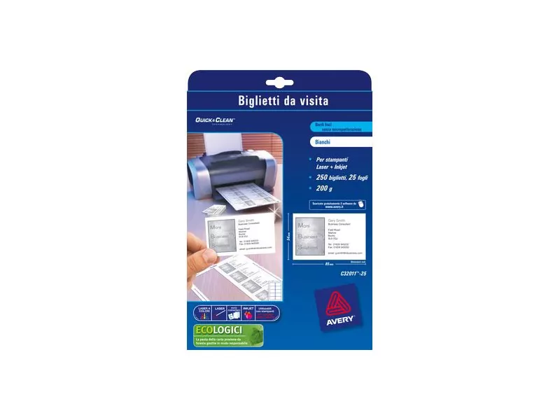 Biglietti da Visita Quick&Clean Avery - Fronte - 200 g - C32011-25 (Bianco Conf. 250) Biglietti da Visita Quick&Clean Avery - Fronte - 200 g - C32011-25 (Bianco Conf. 250)