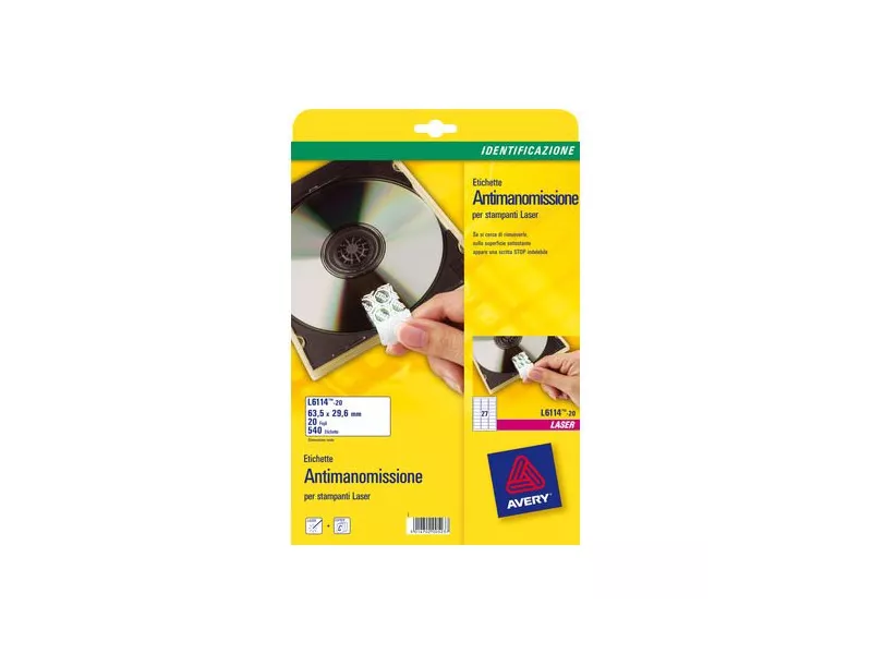 Etichette Adesive Anti-Manomissione Avery - 45,7x21,2 mm - L6113-20 (Bianco Conf. 20) Etichette Adesive Anti-Manomissione Avery - 45,7x21,2 mm - L6113-20 (Bianco Conf. 20)