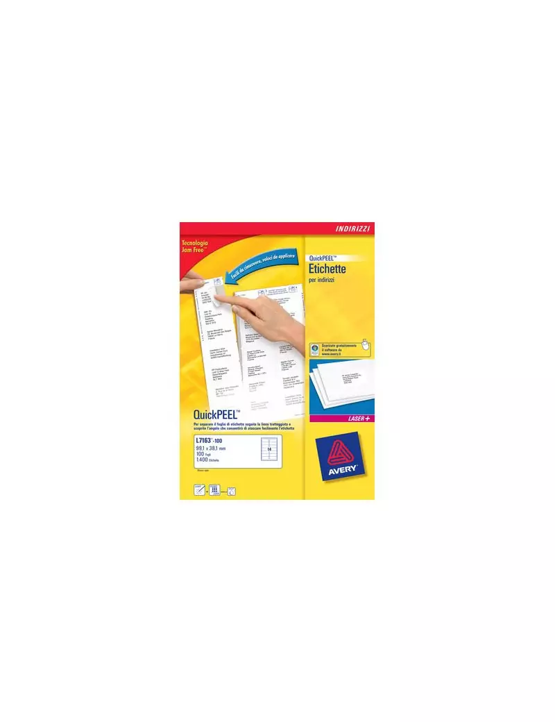 Etichette Adesive QuickPeel Avery - A4 - 63,5x38,1 mm - L7160-100 (Bianco Conf. 100)